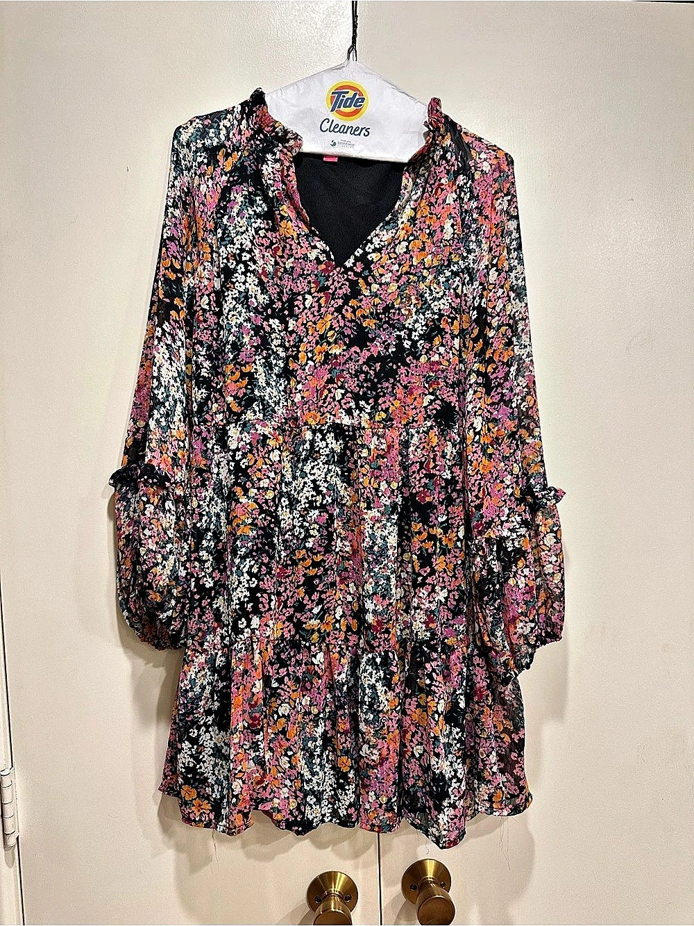 Vince Camuto Tiered Dress Floral Mini Black & Pink